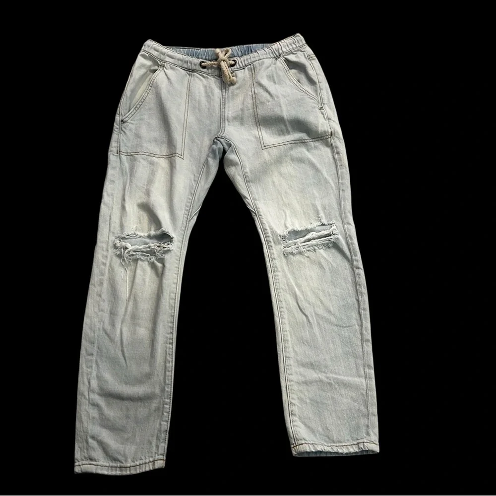 One Teaspoon Womens Cargo Drawstring Distress Tapered Jogger Pants Blue Size S